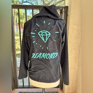 Diamond Supply Co Windbreaker Rain Jacket Small Black Y2K Hoodie Vintage